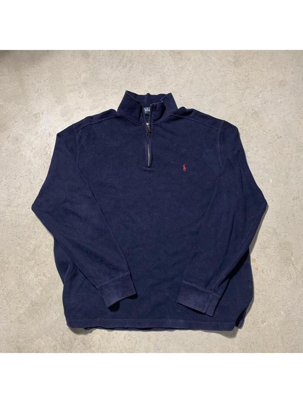 Vintage 90s Polo Ralph Lauren Quarter Zip Sweatshirt Mens XL Navy Red Pony